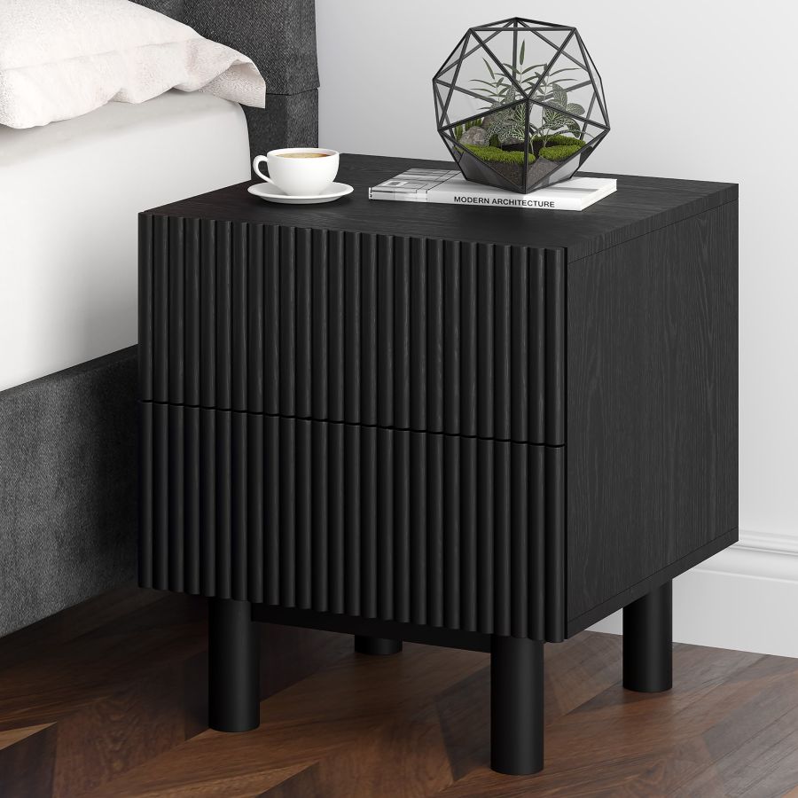 Tabvex Solid Wood Accent Table with Reeded Drawers - Black