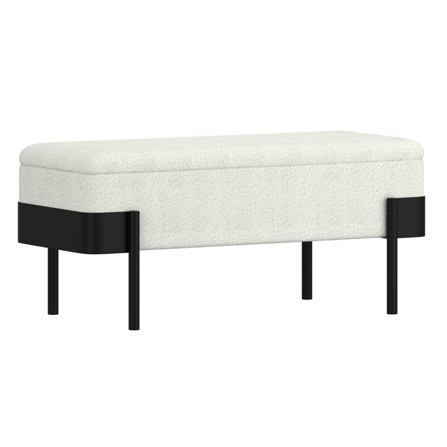 Gatheris Boucle Storage Bench with Metal Frame - Ivory/Black