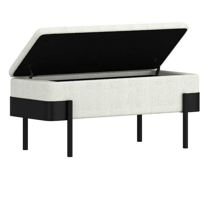 Gatheris Boucle Storage Bench with Metal Frame - Ivory/Black