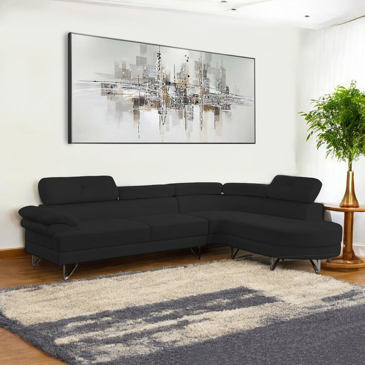 Wisla Sectional Sofa With Faux Leather Upholstery & RHF Chaise - Bloom Black