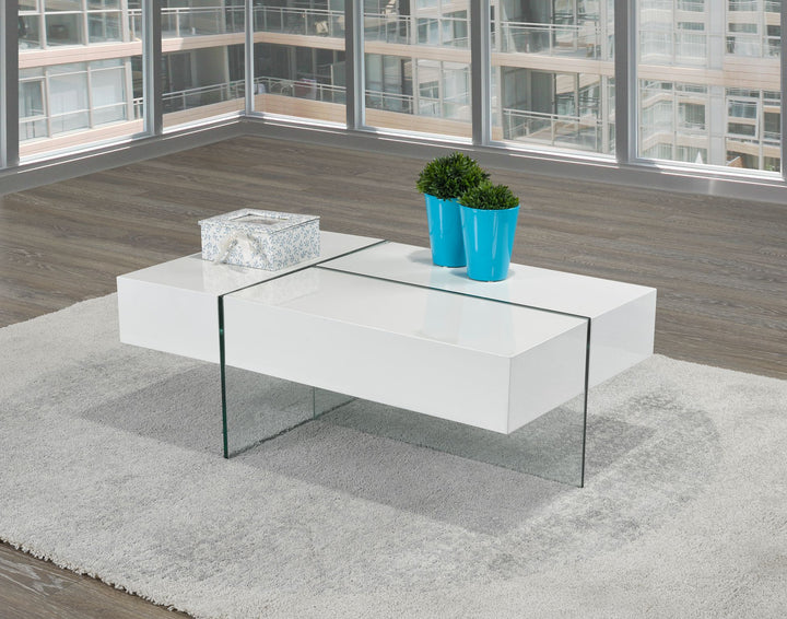 Caffora Coffee Table with Three-Sided Storage - White