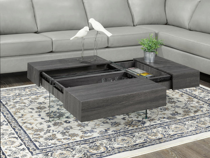 Caffora Coffee Table with Three-Sided Storage - Grey