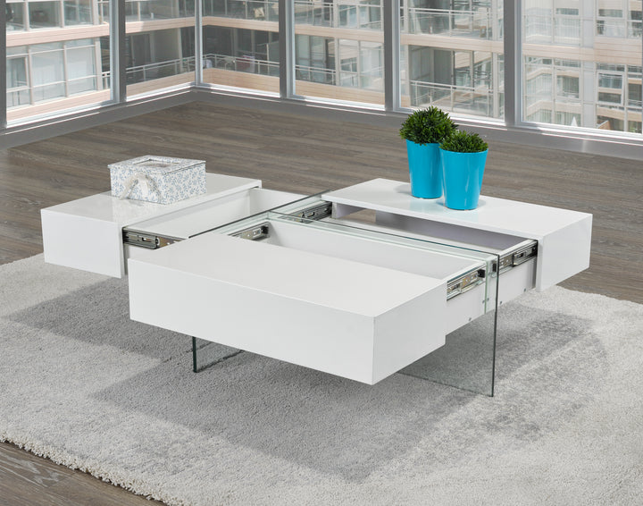 Caffora Coffee Table with Three-Sided Storage - White