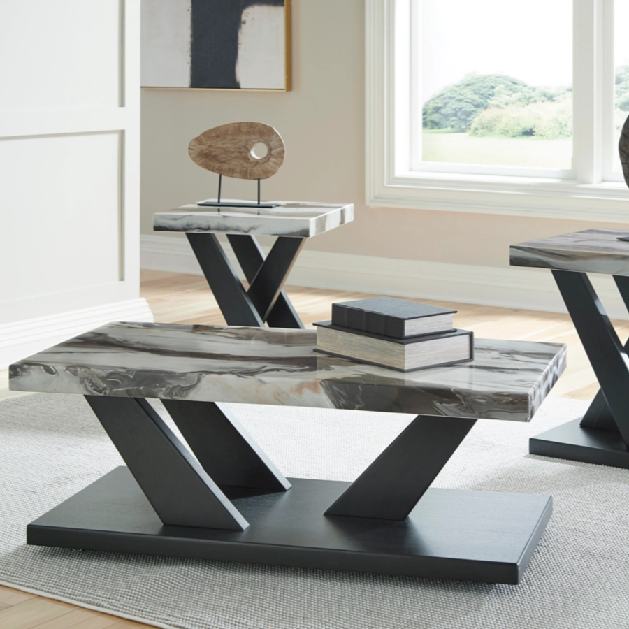 T403-13 Cendill Table Set Dark Brown/White/Black (Set of 3) | Signature Design By Ashley