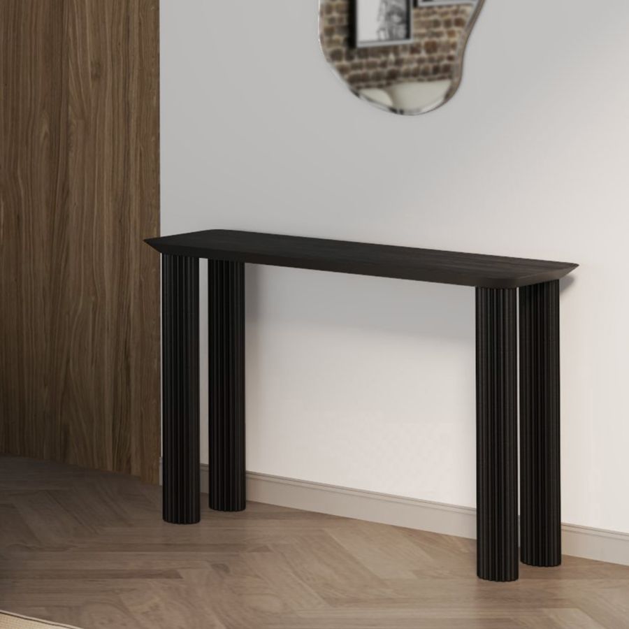 Entryza Solid Wood Console Table with Reeded Legs - Black