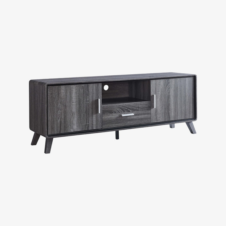 Elegant Grey 60-Inch TV Stand with Storage Cabinets and Large Center Drawer