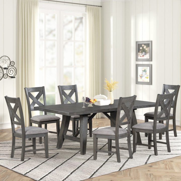 Dining Table Expandable Solid Wood Table with Splayed Legs - Grey