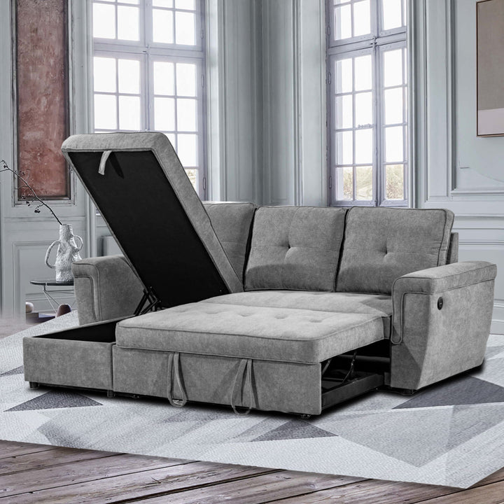 Kaghan Sectional Sofa With Pull-Out Sleeper and Storage Chaise - Grey