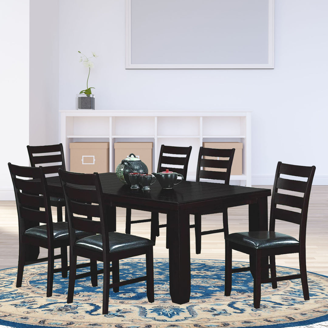 Oak Dining Table Set with Grooved Lines and 18" Extension Leaf