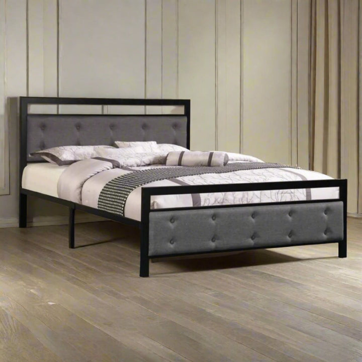 Valiant Metallic Platform Bed Frame In Fabric Upholstery - Black/ Grey