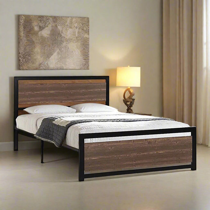 Phoenix Metallic Platform Bed Frame - Black/ Brown