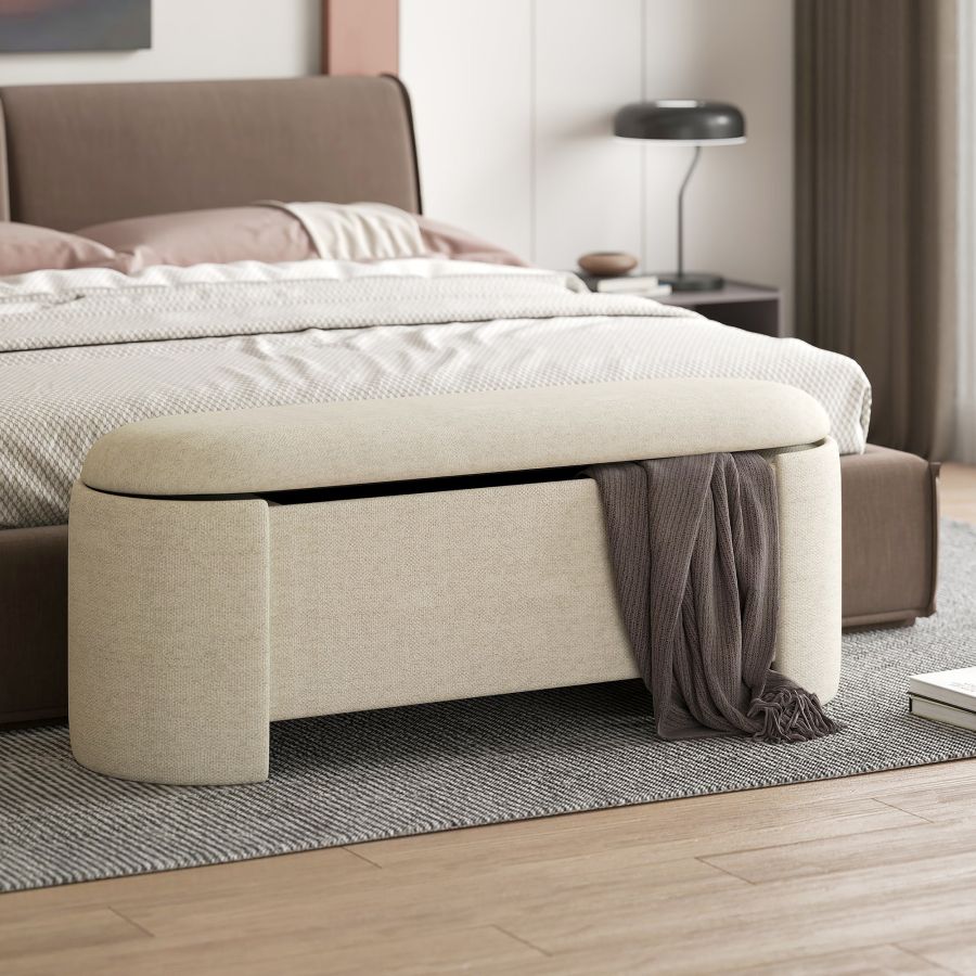 Fluffa Upholstered Oval Storage Ottoman - Beige