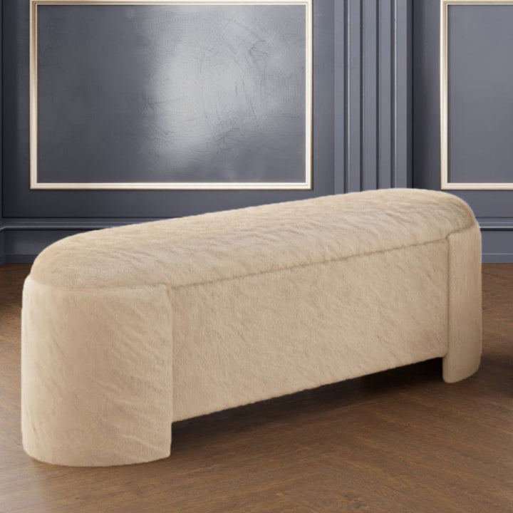 Feathora Faux Fur Upholstered Storage Ottoman - Dark Beige