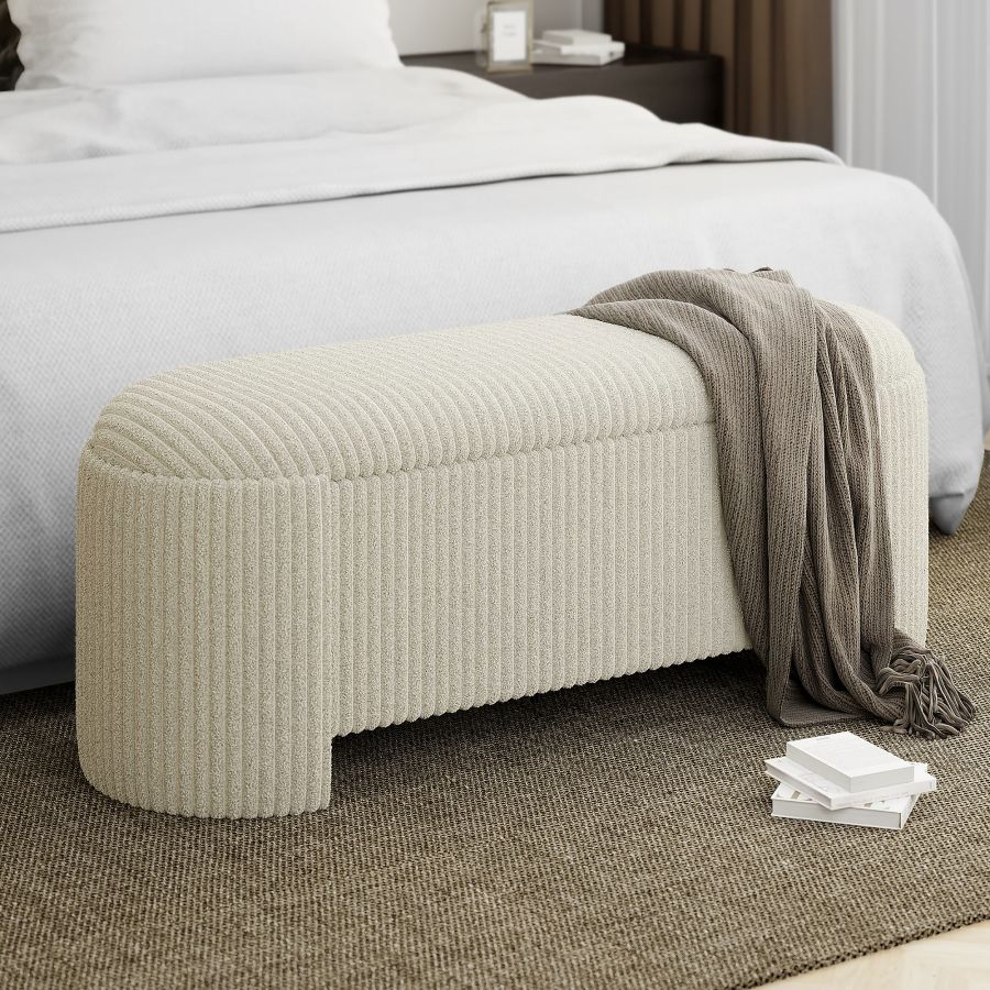 Fluffa Upholstered Oval Storage Ottoman - Ivory