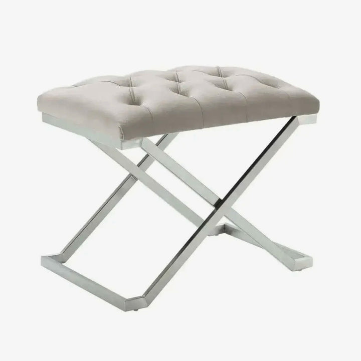 Nova Accent Bench With X-Shaped Stainless Steel Base In Brushed Silver Finish - Ivory