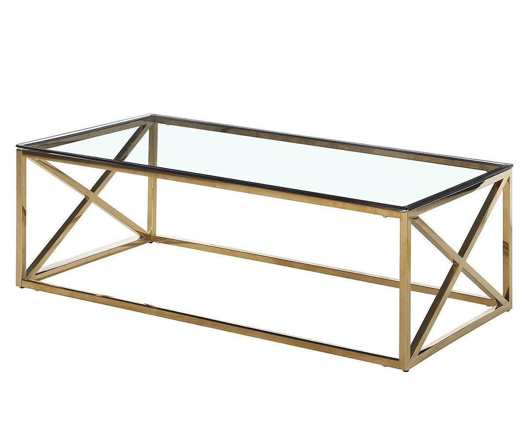 Daisy Captivating Coffee Table With Tempered Glass Top & Gold Finish