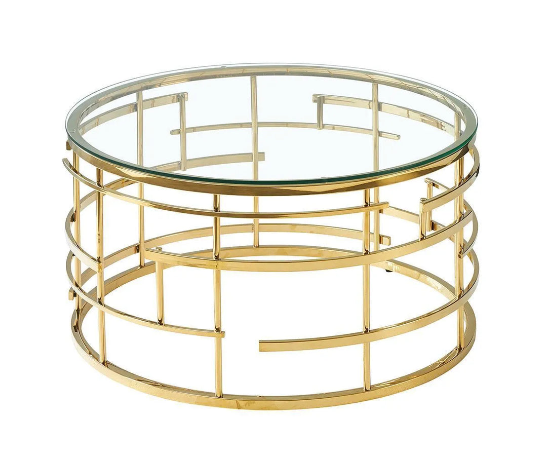 Manila Tempered Glass Coffee Table With Stainless Steel Base In Gold Finish