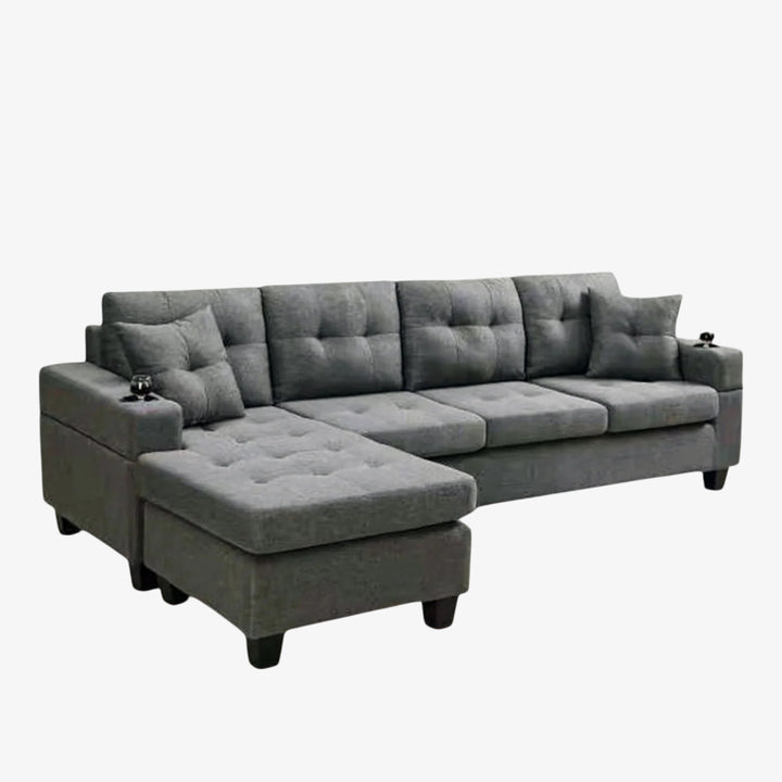 Bexen 2-Piece Reversible Sectional Sofa With Exquisite Grey Finish | Available In Fabric & Velvet Upholstery