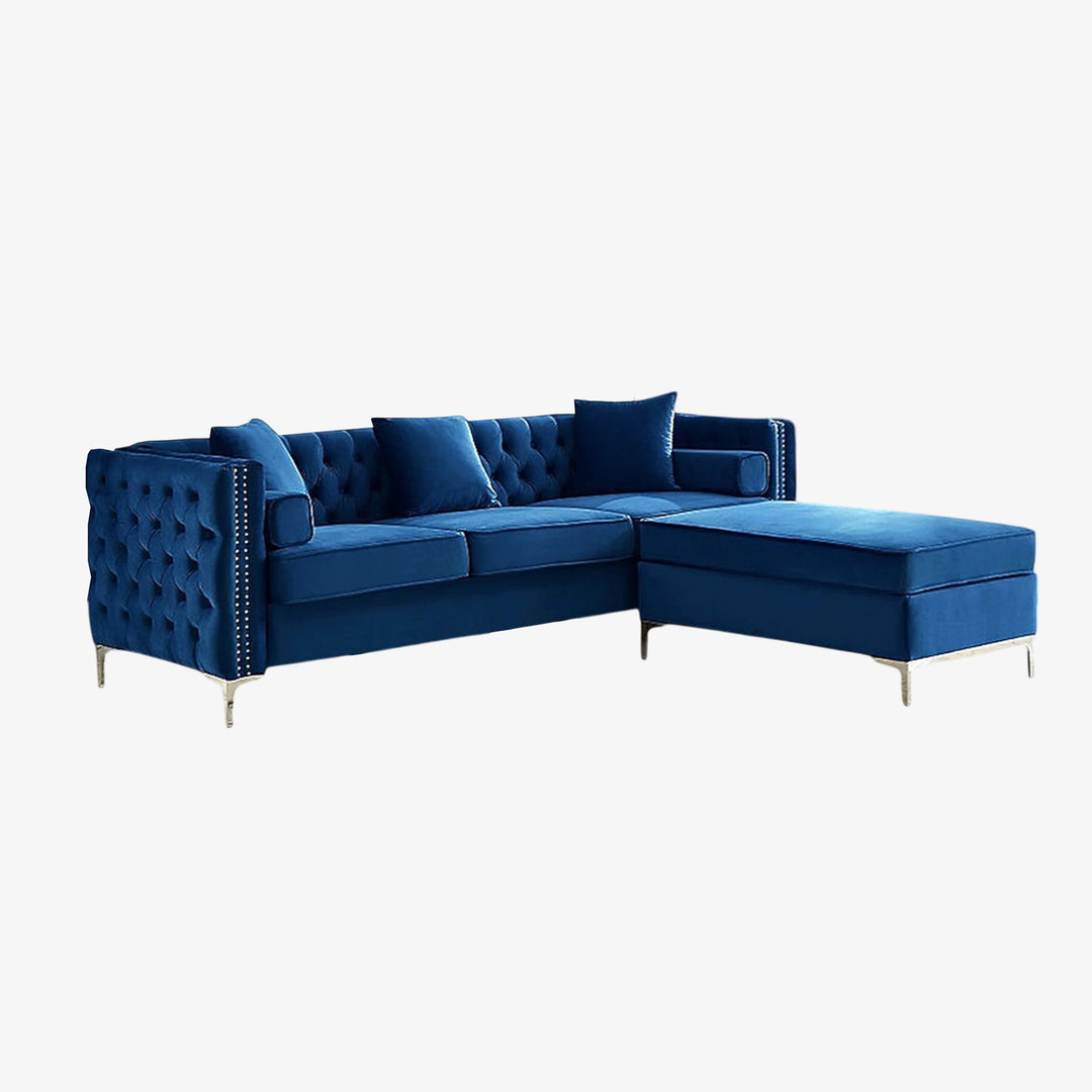 Recar Reversible Sectional Sofa In Velvet Upholstery - Tempting Blue