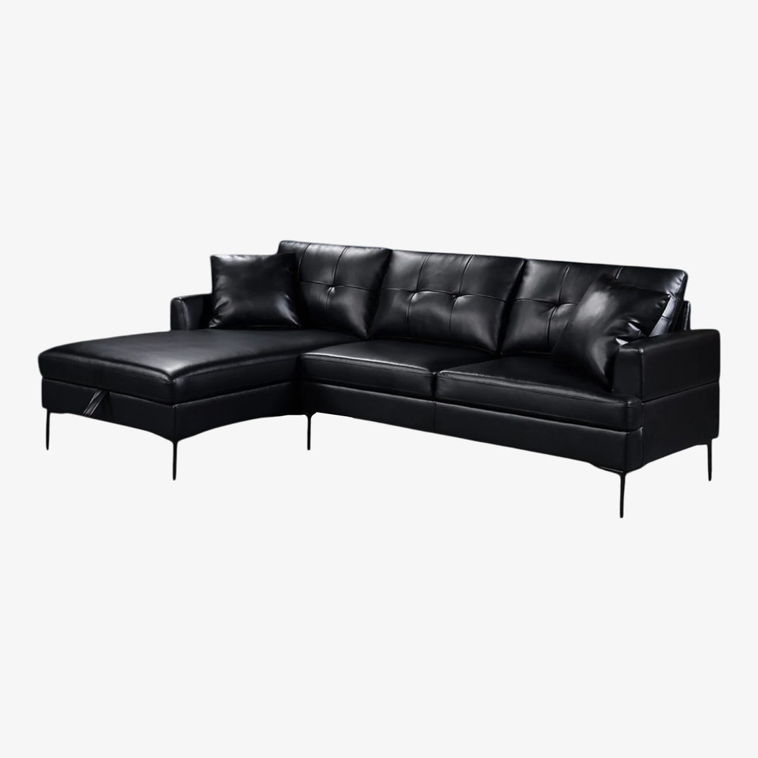 Walter Sectional Sofa In PU Upholstery With Spacious LHF Chaise - Flourish Black