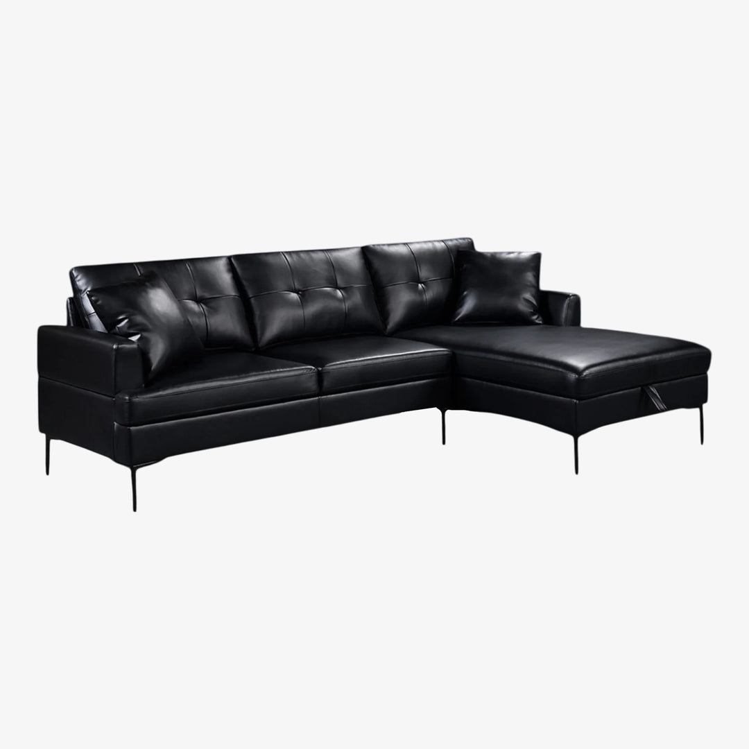 Walter Sectional Sofa In PU Upholstery With Spacious RHF Chaise - Flourish Black