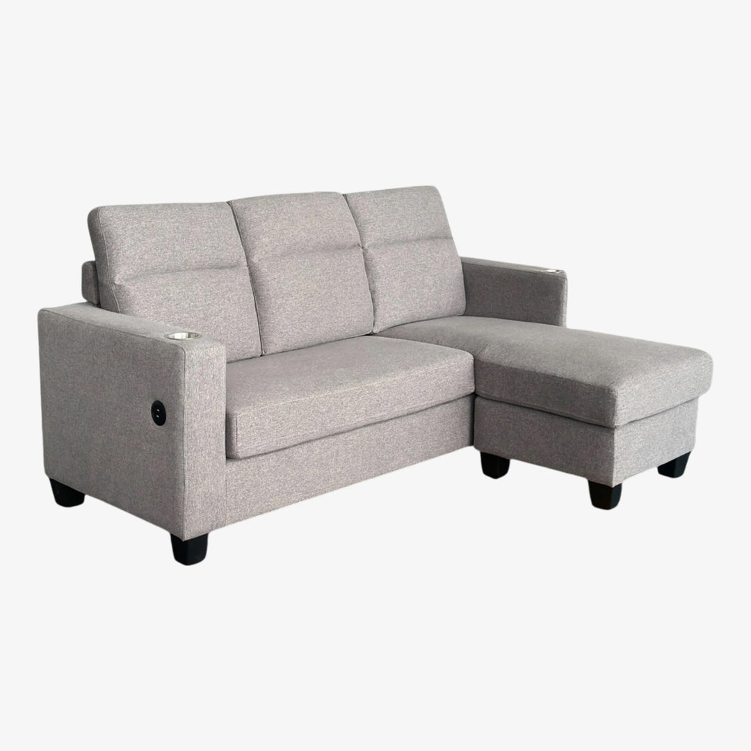 Vico Reversible Sectional Sofa With Smart Charging & Cup Holder - Enticing Grey