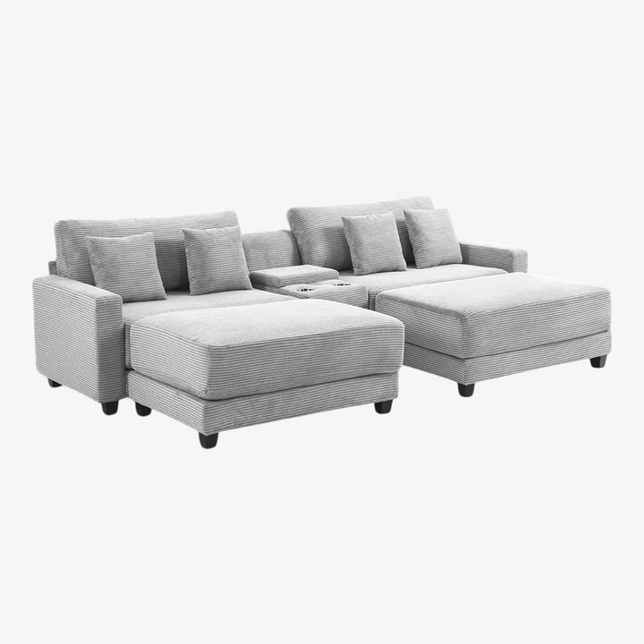 Harvey Fabric Upholstered Sectional Sofa With Two Storage Ottomans - Grey