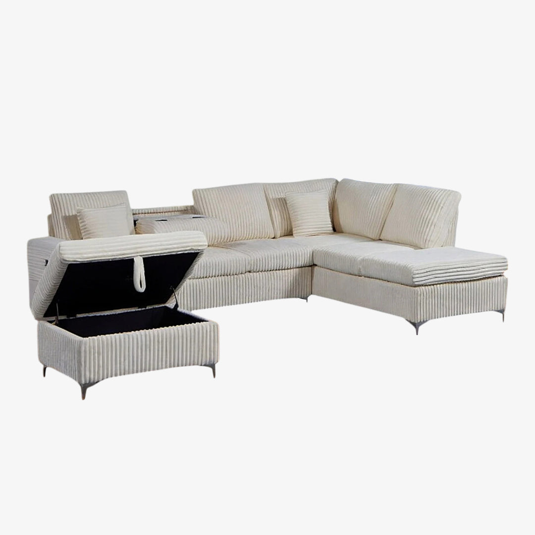 Scott Reversible Sectional Sofa Set With Soft Fabric Upholstery In Beige Finish