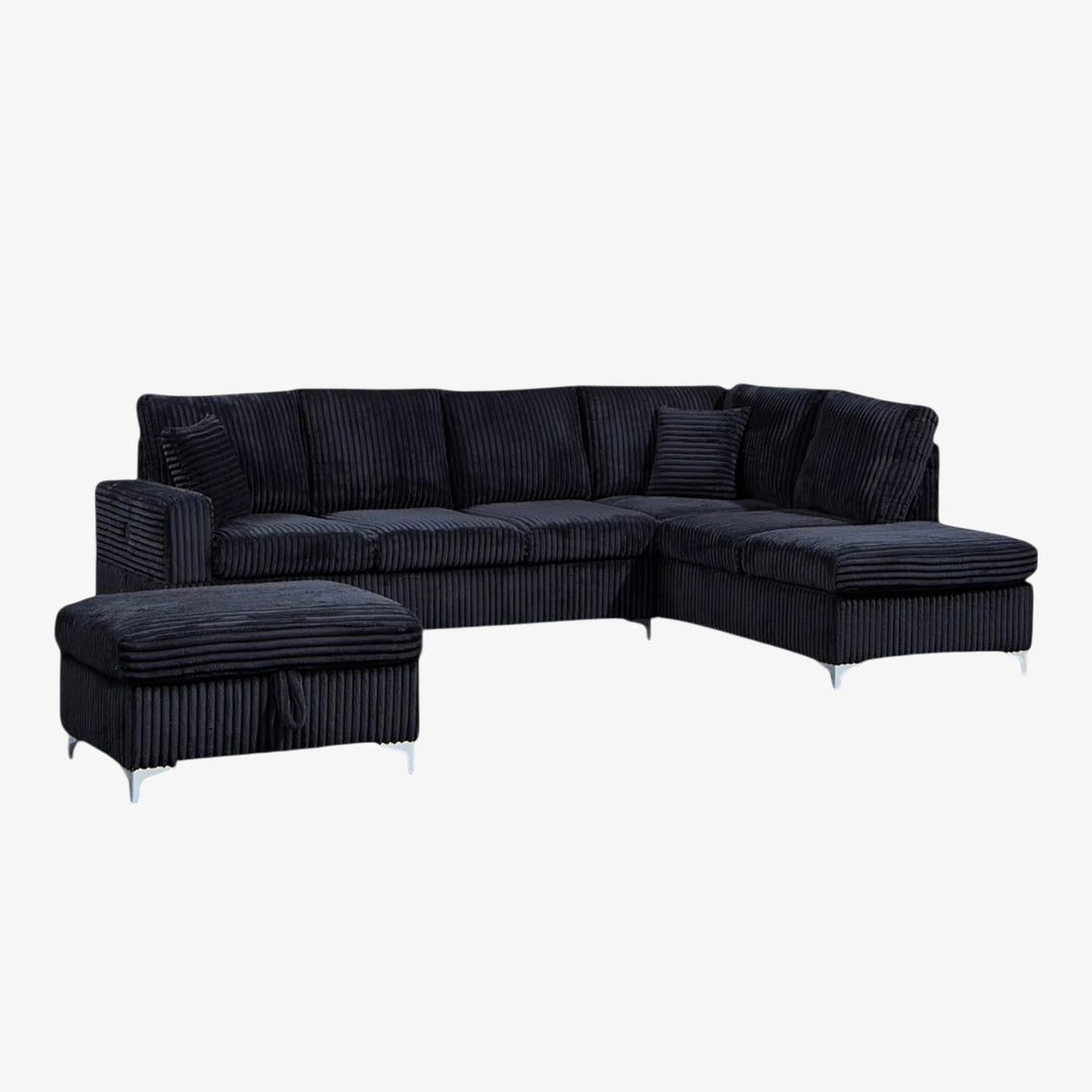 Scott Reversible Sectional Sofa Set With Soft Fabric Upholstery In Black Finish