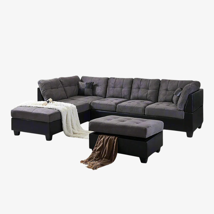 Eva Sectional Sofa Set With LHF Chaise & Storage Ottoman - Grey