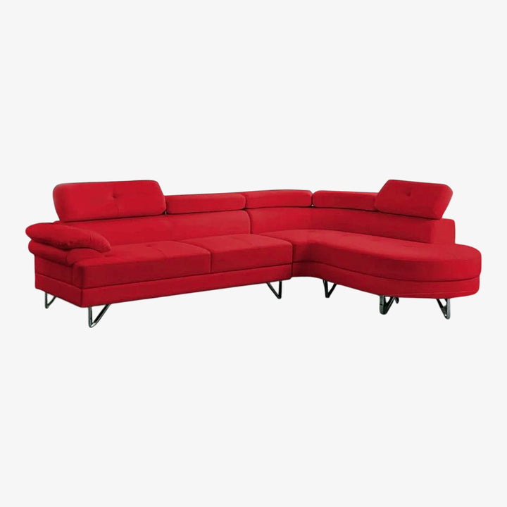 Wisla Sectional Sofa With Faux Leather Upholstery & RHF Chaise - Captivating Red