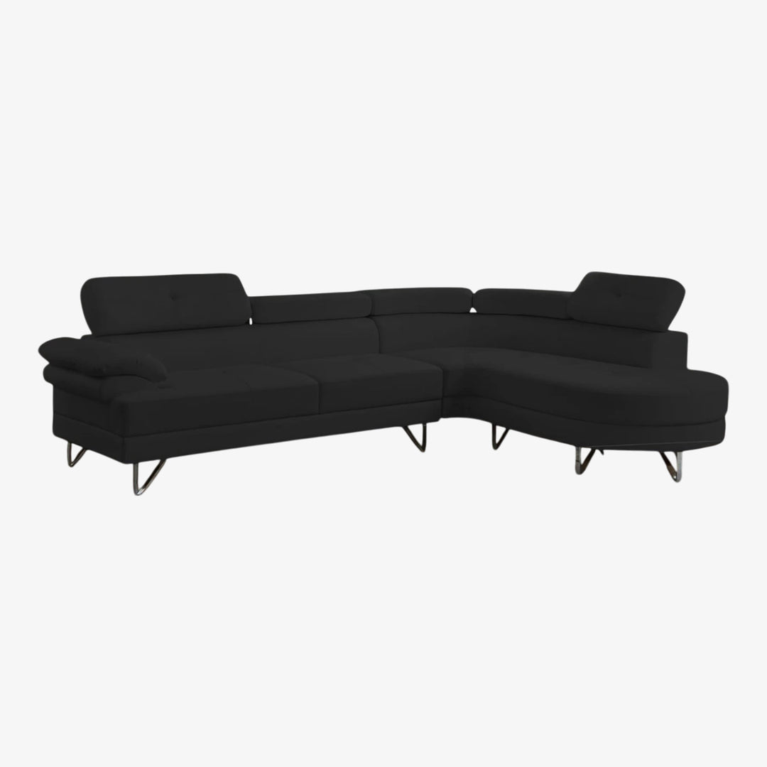 Wisla Sectional Sofa With Faux Leather Upholstery & RHF Chaise - Bloom Black