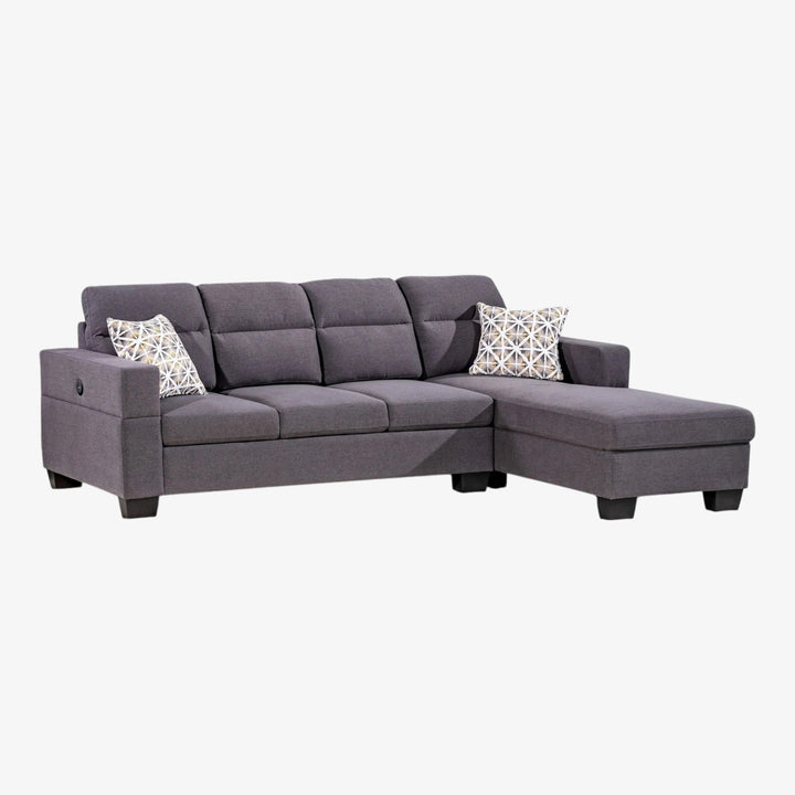 Capri Fabric Upholstered Sectional Sofa With Built-In USB Charging Ports - Grey