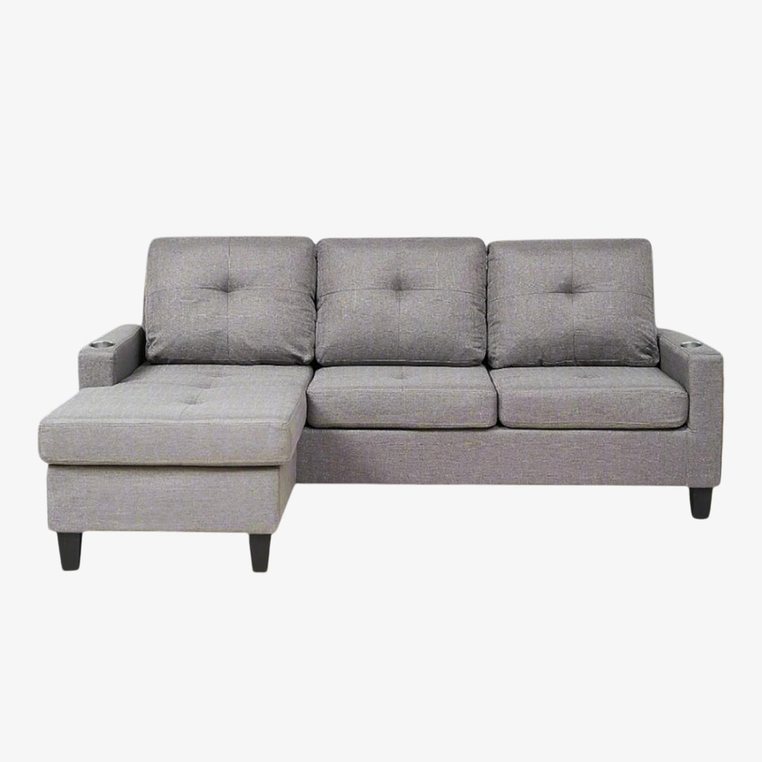 Reeves Sectional Sofa With Built-in Cup Holders & Reversible Chaise - Tempting Grey