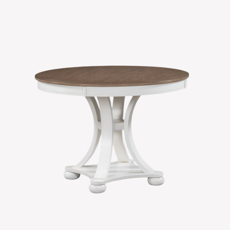 Elegant Dining Table Solid Rubber wood with Curved Pedestal Base - Oak/Antique White